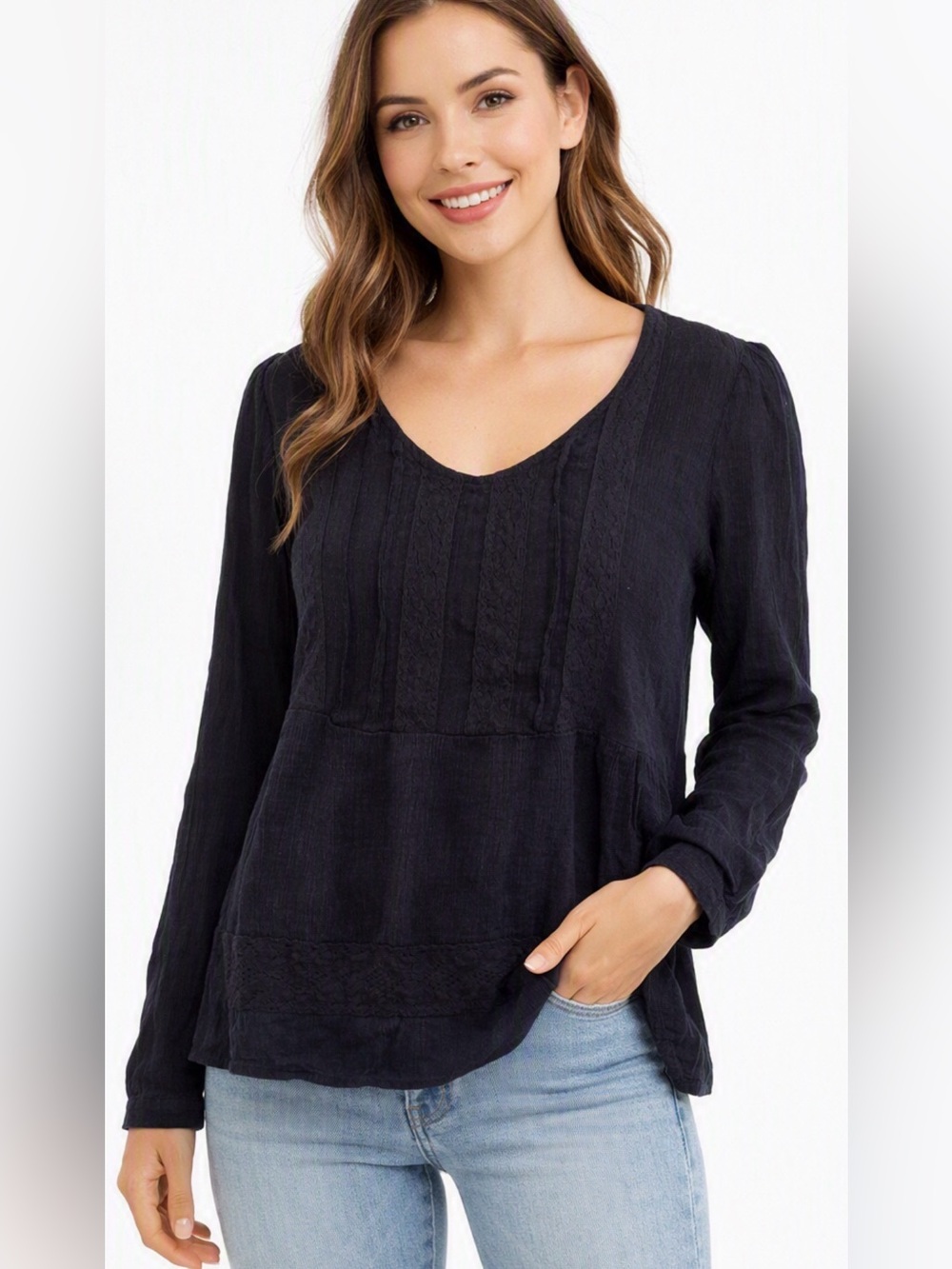 Rewind Womens Linen Blend Tunic in Navy Blue Sz L